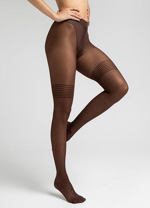 Жіночі колготки в горошок giulia dots up 40 (1) 3 brown-coffee, капронові колготи, з принтом горошок, еластичні, імітація панчіх