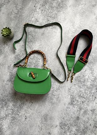 Сумка жіноча gucci bamboo 1947 small green leather top handle bag