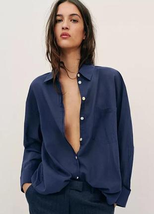 Рубашка женская свободного кроя темно-синего цвета zara