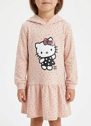 Тепла сукня-худі c&a hello kitty (зріст 104 см, 3-4 роки) пудрова сукня з капюшоном на байці / флісі