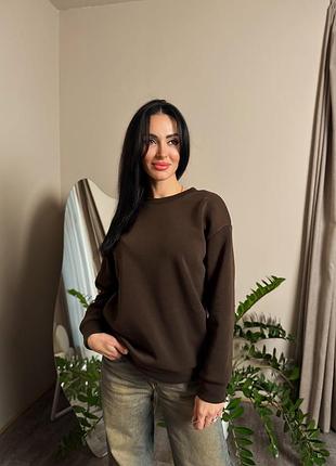 Теплий однотонний базовий жіночий світшот кофта батник шоколадний