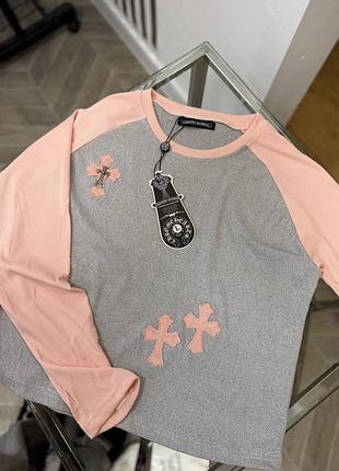 Жіночий реглан chrome hearts сірий з рожевим