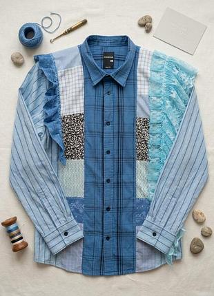 Женская рубашка volna upcycled shirt в стиле печворк с кружевом, разноцветная