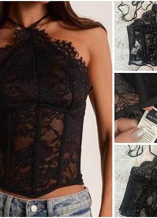Корсет жіночий shein чорний мереживний на шнурівці y2k dark coquette chic