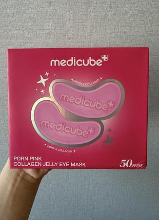 Medicube pdrn pink collagen jelly eye mask 1 шт (2 патчі) гідрогелева патчі для інтенсивного антивікового догляду, боротьби з набряками і зволоження