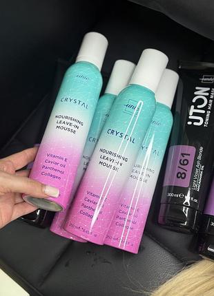 Пінка для волосся crystal nourishing leave-in mousse з вітаміном е, олією ікри, пантенолом та колагеном 250мл