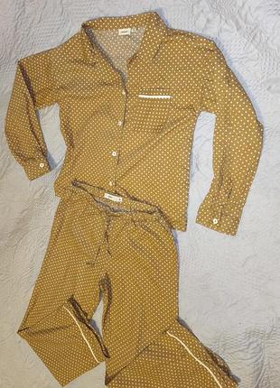 Пижама name it 128р. для девочки бежевая в белый горошек хлопковая