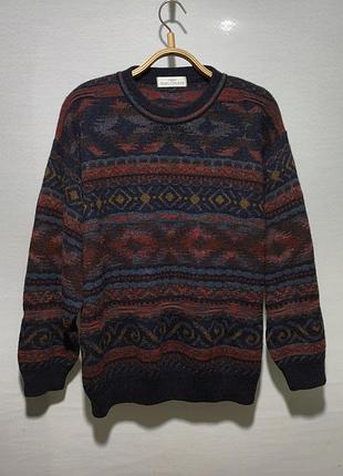 Винтажный свитер геометрический с альпакой st.michael m&amp;s western aztec с круглым вырезом, размер l
