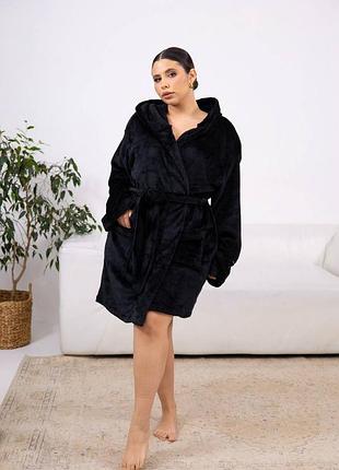 Женский теплый халат на запах махра зима зимний с капюшоном
