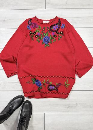 Вінтажний светр st michael з об'ємною вишивкою, р.xl (uk 14)