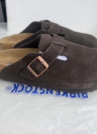 Замшеві сабо birkenstock, натуральна замша, коричневі
