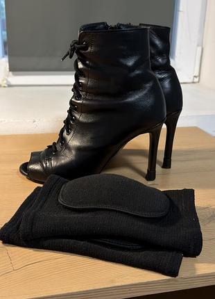 Туфлі босоніжки сапоги каблуки жіночі хілси korol high heels подарунок наколінники чорні, розмір 39, довжина устілки 25 см, натуральна шкіра