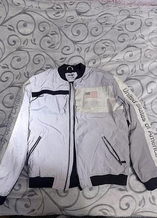 Куртка чоловіча pull&bear nasa бомбер світловідбивна сіра