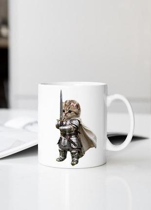 Чашка knight kitty з кошеням лицарем, керамічна