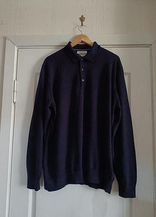 Мужской тонкий джемпер поло autograph (marks &amp; spencer) из мериносовой шерсти extra fine merino wool.