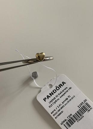 Срібна каблучка з золотим сердечком срібло 925 проби пандора pandora