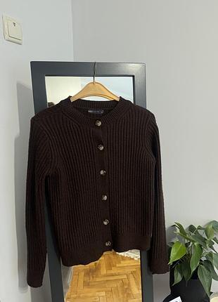 Коричневий светр на ґудзиках/ кардиган короткий укорочений