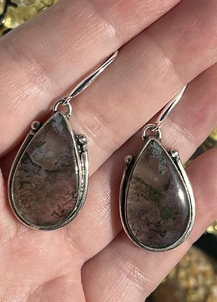 Серьги сережки моховый агат