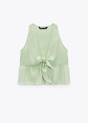 Ніжно зелений топ  zara із зав'язкою спереду з модалу
