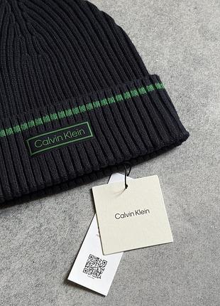Calvin klein patch rib beanie оригінал нова чоловіча шапка біні тепла зимня зимова на зиму зима з кашеміром бавовняна фірмова брендова келвін кляйн 2