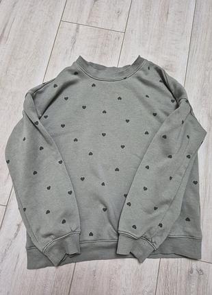 Свитшот оверсайз с чесаной изнанкой в сердечко h&amp;m 134/140