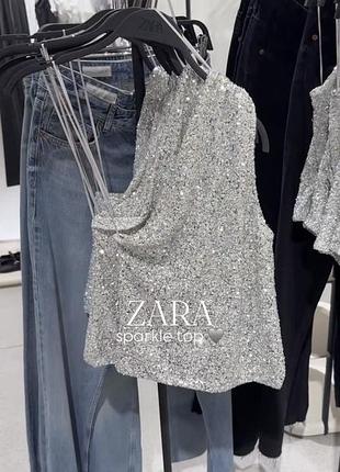Блестящий топ zara топ с пайетками zara ассиметричный топ zara блискучий топ zara топ з паєтками