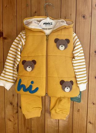 Костюм трійка для хлопчика minice жовтий з ведмедиками