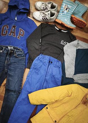 Пакет речей для хлопчика gap, adidas, ea7, 116-122 см куртка, штани, толстовкач резинові чоботи
