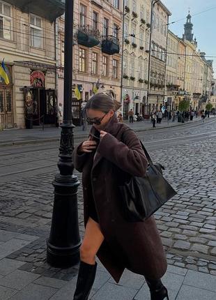 Накладний платіж ❤ 50% вовна зимове тепле пальто міді під пояс на утеплювачі на кнопках шоколадне