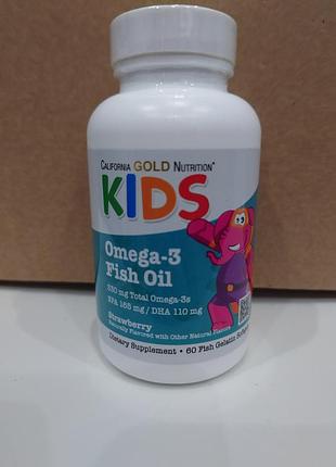 California gold nutrition,kid's рыбий жир из омега -3 для детей, натуральный вкус клубники, 60 капсул