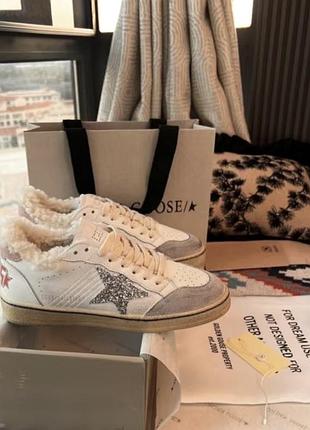 Преміальні шкіряні кеди кросівки golden goose на хутрі овчині ggdb