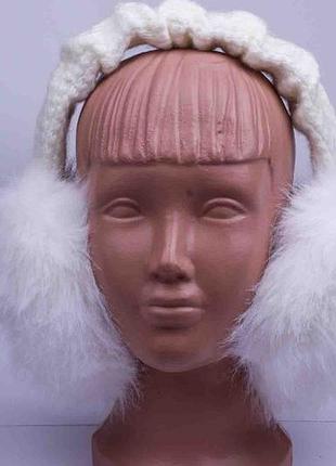 Пухнасті білі навушники теплі зимові