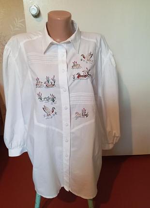 Винтажная блуза hess trachten с вышивкой уток и нитями пуговицами, размер 42 (l/xl)