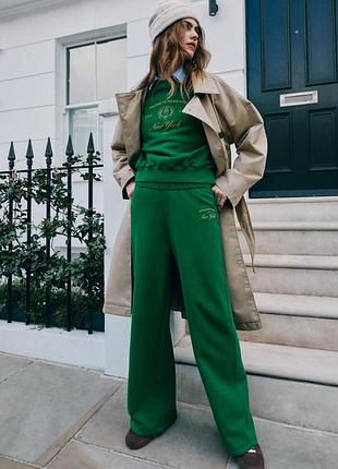 Спортивний плюшевий зелений костюм zara new