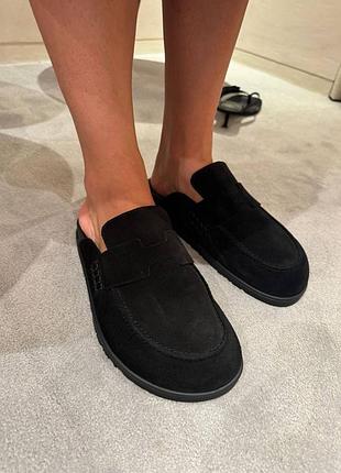 Мюлі сабо hermes 37-41 чорні замшеві