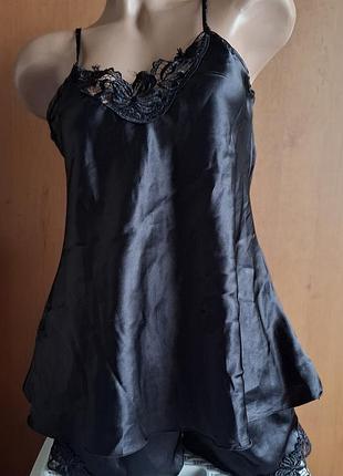 Шелковый пижамный комплект moongirl lingerie (майка + шорты) с кружевом, размер 46-48 (l)