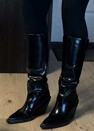 Чоботи жіночі zara козаки чорні високі