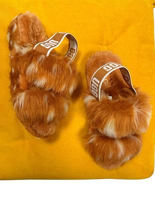 Ugg женские пушистые меховые шерсть овчина босоножки сандалии тапки бежевые оригинал