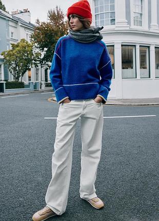 Светр жіночий синій окантовкою zara new
