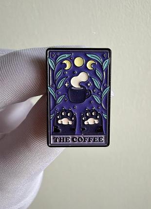 Пін значок металевий брошка  «the coffee» — кава, котячі лапки та фази місяця у стилі таро halloween хелоуін хелловін геловін
