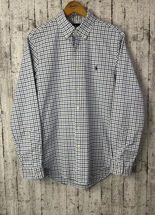 Сорочка ralph lauren slim fit (m) блакитна клітинка