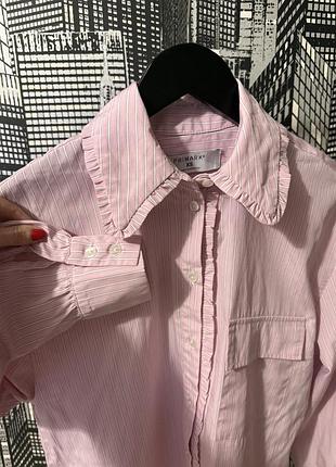 Жіноча рожева сорочка в смужку з рюшами primark