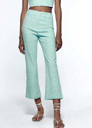 Укорочені штани-кльош zara в м'ятну клітинку  (s / eur 36)