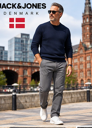 Мужские чиносы jack &amp; jones slim marco w34 l 50 серые брюки bi-stretch, эластичные, зауженный крой, данные