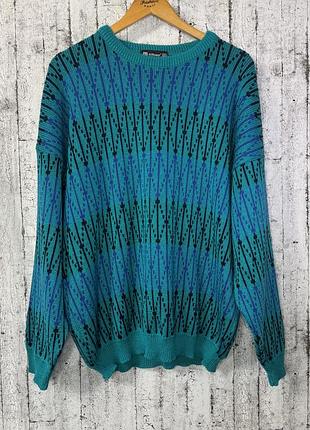 Вінтажний светр st michael (56) xl-xxl бірюзовий з візерунком