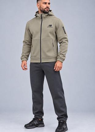 Чоловічий зимовий синтетичний трикотажний спортивний костюм new balance на флісі, теплий, графіт, туреччина
