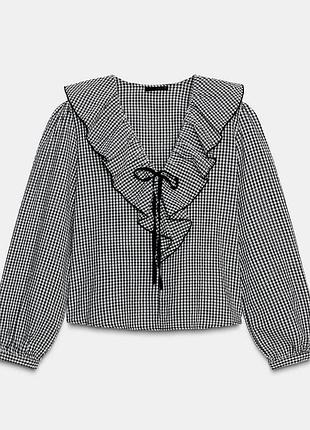 Блузка zara в клетку с оборками