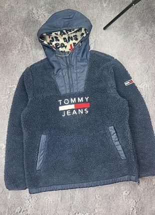 Мужская плюшевая флисовая кофта анорак Tommy jeans sherpa fleece xl темно-синяя