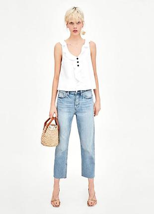 Белая легкая хлопковая блуза без рукавов zara (trf) с воланами