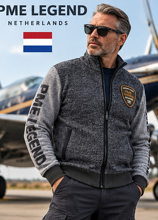 Мужская кофта pme legend aviator xxl 54 – теплая серая меланжевая кофта на молнии, авиационный стиль